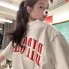 Trendy Women's High Street Embroidered Letter Short Sleeve T-Shirt in White and Gray - Heavyweight American Style Top