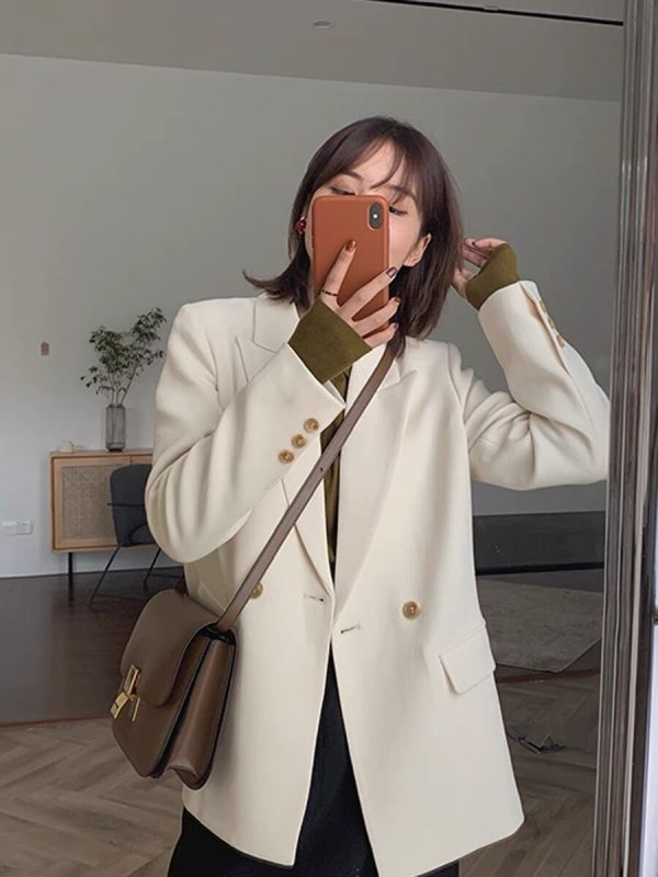 Trendy Women's Loose-Fit Beige Blazer - High-End Street Style Suit Jacket for Spring & Autumn 2025