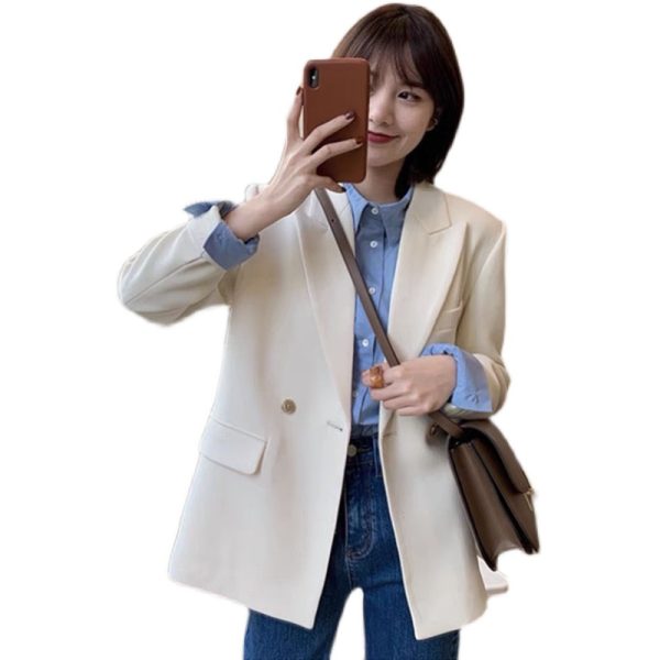 Trendy Women's Loose-Fit Beige Blazer - High-End Street Style Suit Jacket for Spring & Autumn 2025