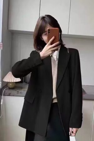 Trendy Women's Loose-Fit Beige Blazer - High-End Street Style Suit Jacket for Spring & Autumn 2025