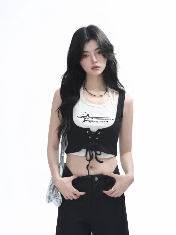 Two-Piece Halter Crop Top for Women with Unique Patchwork Design - Spicy Girl Style, Perfect for 90s and Y2K Fashion Lovers