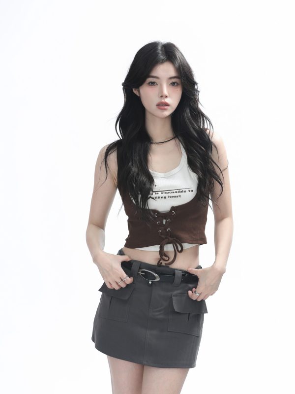 Two-Piece Halter Crop Top for Women with Unique Patchwork Design - Spicy Girl Style, Perfect for 90s and Y2K Fashion Lovers