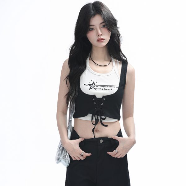 Two-Piece Halter Crop Top for Women with Unique Patchwork Design - Spicy Girl Style, Perfect for 90s and Y2K Fashion Lovers