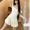 Ultra-Short Ruffled Lace Jacquard Dress - Heavy-Duty Composite Fabric, Chic Edinburgh Style, Perfect for Y2K Fashion Lovers