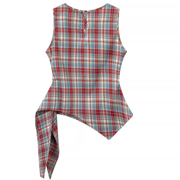 Unique Red Plaid Vest for Women - Sleeveless Summer Top with Ribbon Design, Stylish and Chic Fashion Essential