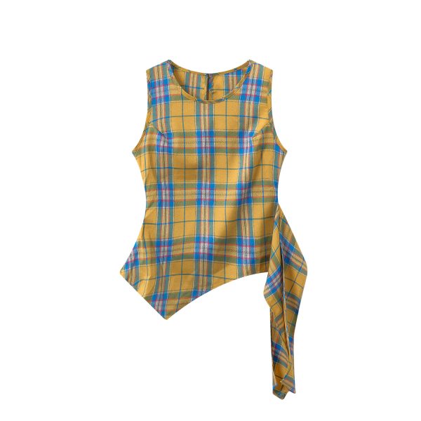 Unique Red Plaid Vest for Women - Sleeveless Summer Top with Ribbon Design, Stylish and Chic Fashion Essential