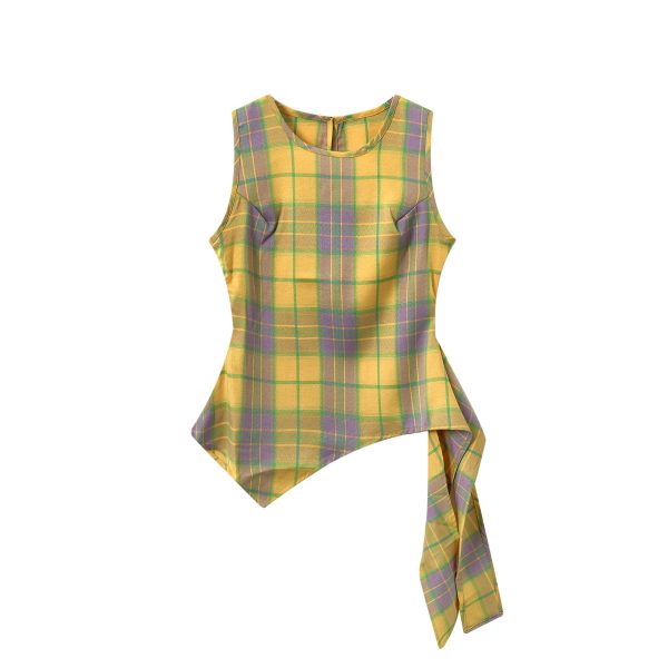Unique Red Plaid Vest for Women - Sleeveless Summer Top with Ribbon Design, Stylish and Chic Fashion Essential