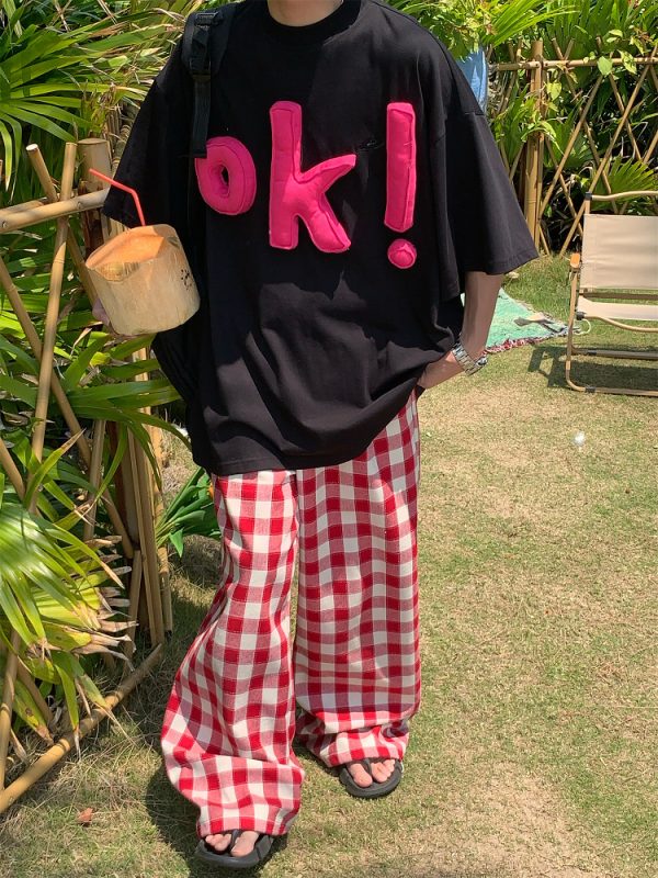 Unisex 3D OK Letter Printed Short Sleeve T-Shirt - Casual Vintage Summer Top, Loose Fit, Perfect for Y2K and Street Style