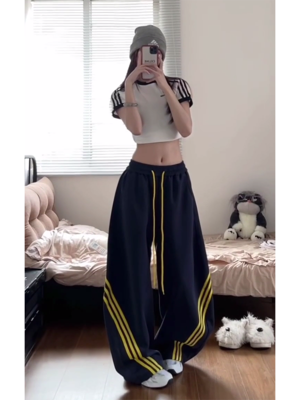 Unisex American Retro Color-Blocking Wide-Leg Cargo Pants - 90s Inspired, Spring 2025 Loose Casual Sportswear