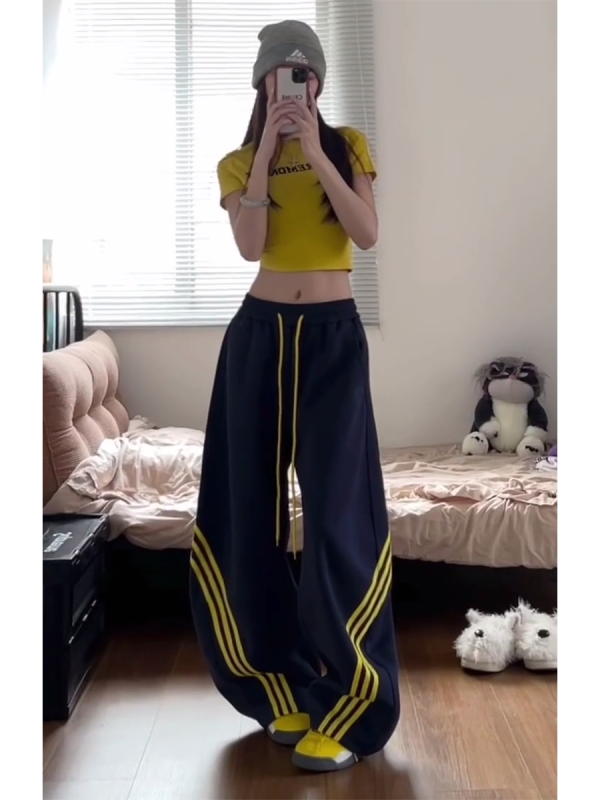 Unisex American Retro Color-Blocking Wide-Leg Cargo Pants - 90s Inspired, Spring 2025 Loose Casual Sportswear