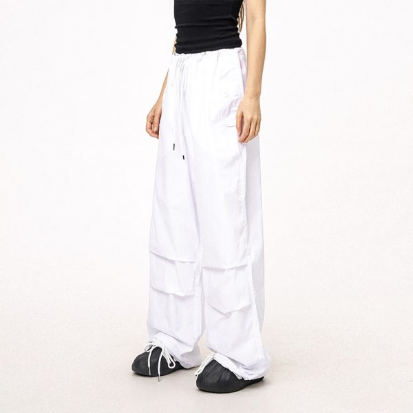 Unisex American Retro Parachute Pants, Street Style Straight Leg Drawstring Loose Fit Casual Trousers, 90s Inspired Fashion