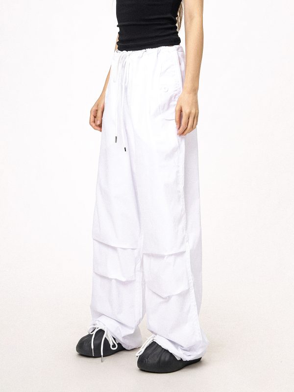 Unisex American Retro Parachute Pants, Street Style Straight Leg Drawstring Loose Fit Casual Trousers, 90s Inspired Fashion