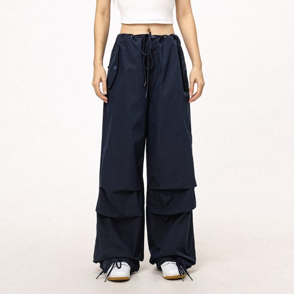 Unisex American Retro Parachute Pants, Street Style Straight Leg Drawstring Loose Fit Casual Trousers, 90s Inspired Fashion