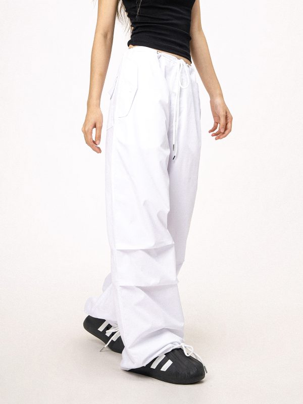Unisex American Retro Parachute Pants, Street Style Straight Leg Drawstring Loose Fit Casual Trousers, 90s Inspired Fashion