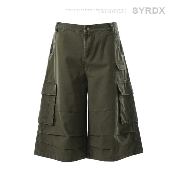 Unisex American-Style Wide-Leg Loose Pleated Seven-Point Shorts for Summer Commuting - Fashionable Workwear with Pockets
