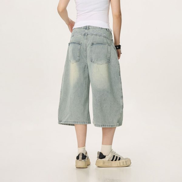 Unisex American Wash Denim Capris - Summer Loose Wide-Leg Pants for Men and Women - Unique 90s Style