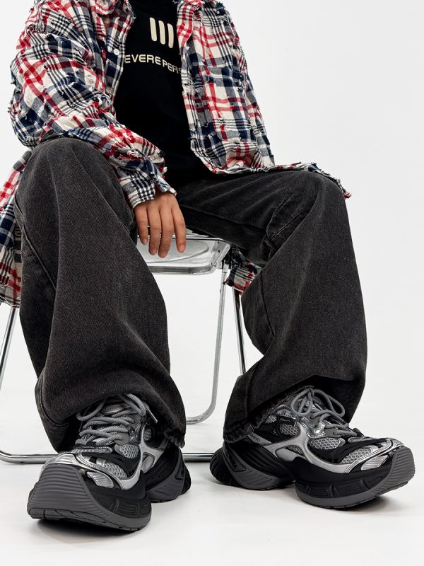 Unisex Black Scorpio Dad Shoes - Retro Thick-Soled Height-Increasing Sports Sneakers, Warrior Mecha Style, Trendy National Design