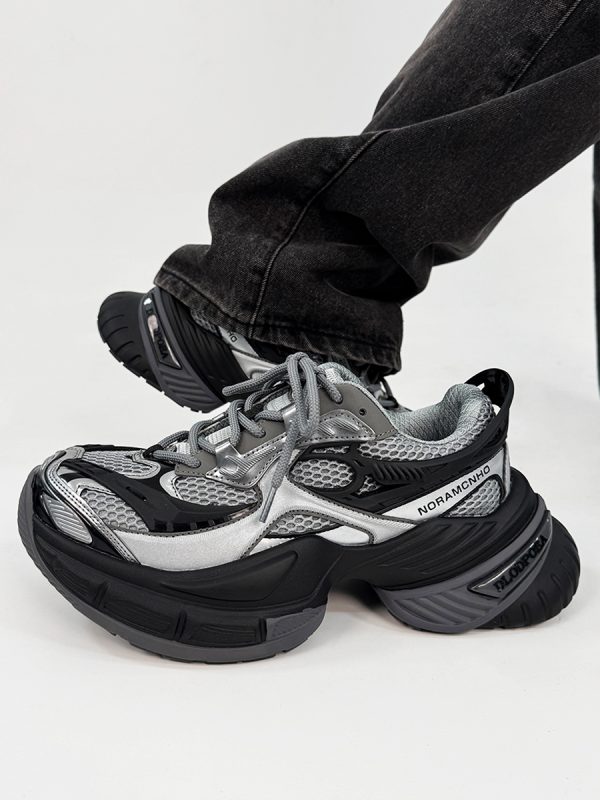 Unisex Black Scorpio Dad Shoes - Retro Thick-Soled Height-Increasing Sports Sneakers, Warrior Mecha Style, Trendy National Design