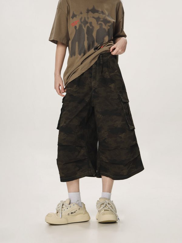 Unisex Camouflage Seven-Point Pants - Casual Workwear, Summer Loose Straight-Cut Shorts for Men and Women, 90s Inspired