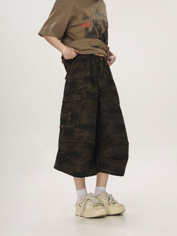 Unisex Camouflage Seven-Point Pants - Casual Workwear, Summer Loose Straight-Cut Shorts for Men and Women, 90s Inspired