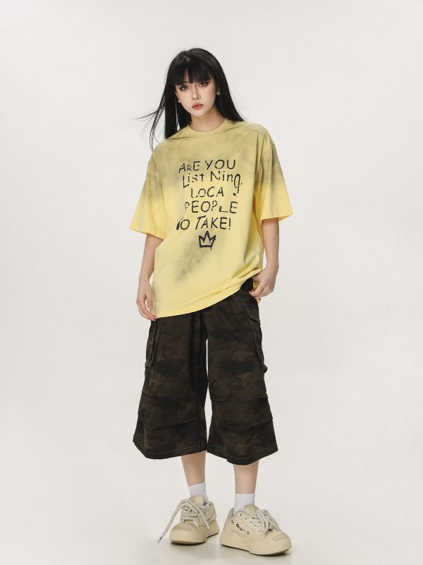 Unisex Camouflage Seven-Point Pants - Casual Workwear, Summer Loose Straight-Cut Shorts for Men and Women, 90s Inspired