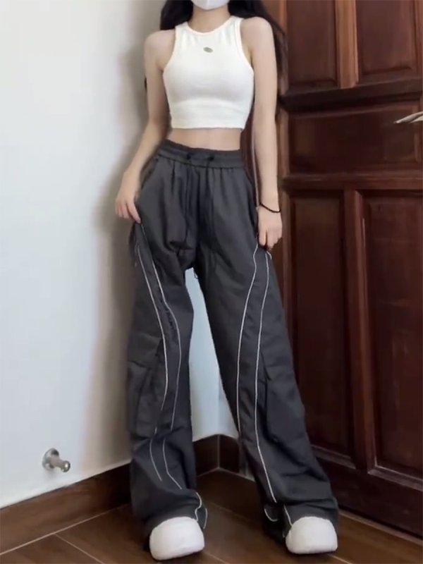 Unisex Cargo Pants, Loose Fit Draping Parachute Style, Floor-Length Quick-Dry Jazz Dance Casual Pants for Petite Individuals