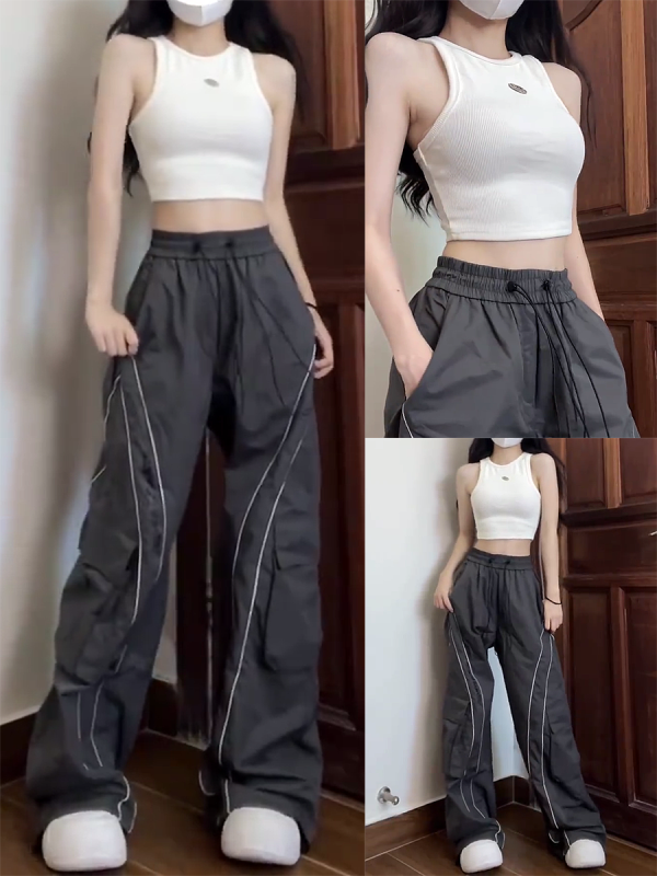 Unisex Cargo Pants, Loose Fit Draping Parachute Style, Floor-Length Quick-Dry Jazz Dance Casual Pants for Petite Individuals