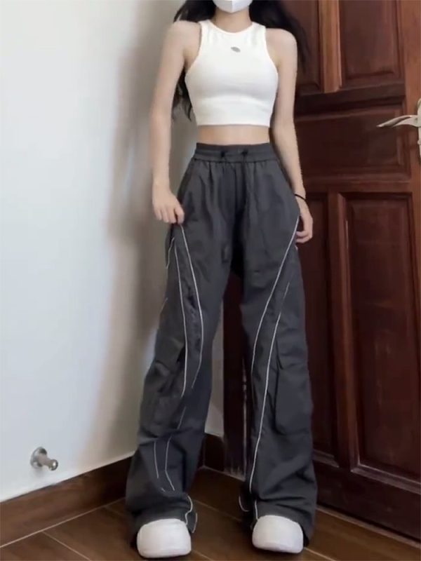Unisex Cargo Pants, Loose Fit Draping Parachute Style, Floor-Length Quick-Dry Jazz Dance Casual Pants for Petite Individuals