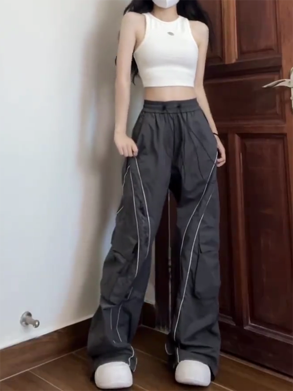 Unisex Cargo Pants, Loose Fit Draping Parachute Style, Floor-Length Quick-Dry Jazz Dance Casual Pants for Petite Individuals