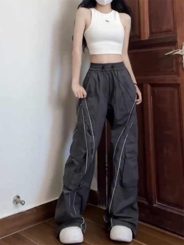 Unisex Cargo Pants, Loose Fit Draping Parachute Style, Floor-Length Quick-Dry Jazz Dance Casual Pants for Petite Individuals