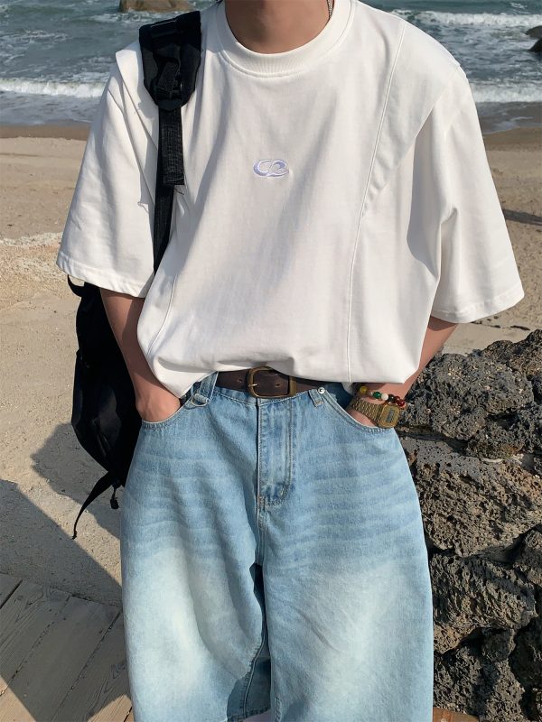 Unisex Deconstructed Solid Color Round Neck Short Sleeve T-Shirt - Summer Versatile Casual Top - Trendy 90s Inspired Fashion