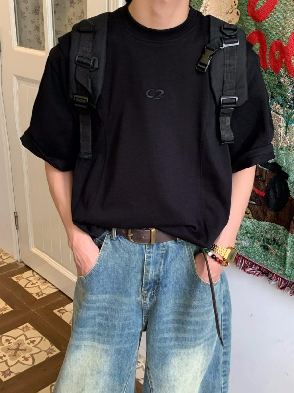 Unisex Deconstructed Solid Color Round Neck Short Sleeve T-Shirt - Summer Versatile Casual Top - Trendy 90s Inspired Fashion