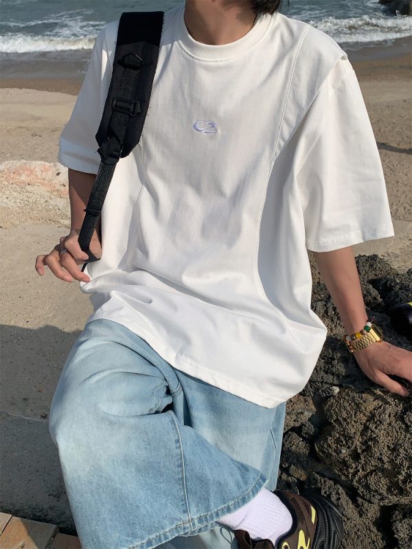 Unisex Deconstructed Solid Color Round Neck Short Sleeve T-Shirt - Summer Versatile Casual Top - Trendy 90s Inspired Fashion