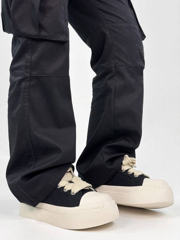 Unisex High Street Thick-Soled Canvas Shoes - Breathable Black & White Platform Sneakers for Height Increase - Versatile Big-Toe Sports Wedges