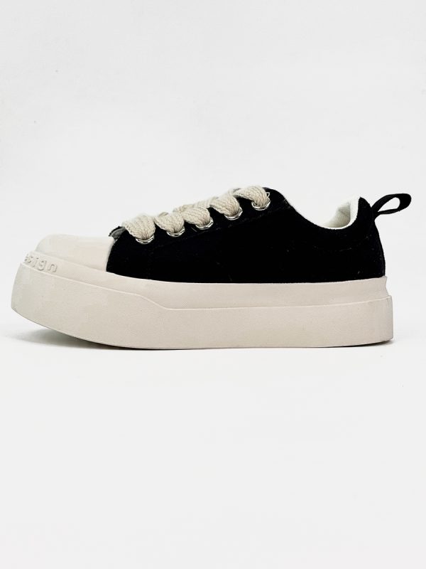 Unisex High Street Thick-Soled Canvas Shoes - Breathable Black & White Platform Sneakers for Height Increase - Versatile Big-Toe Sports Wedges