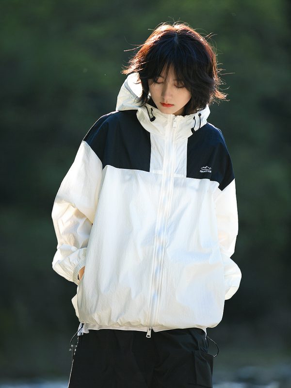 Unisex Japanese-Style Color-Blocking Lightweight Sun Protection Jacket - Breathable Retro Outdoor UV Shield for Summer