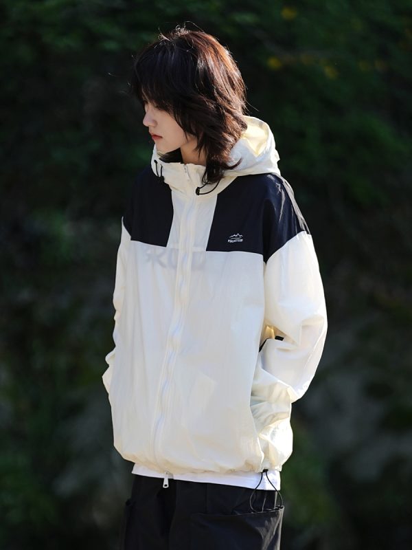Unisex Japanese-Style Color-Blocking Lightweight Sun Protection Jacket - Breathable Retro Outdoor UV Shield for Summer