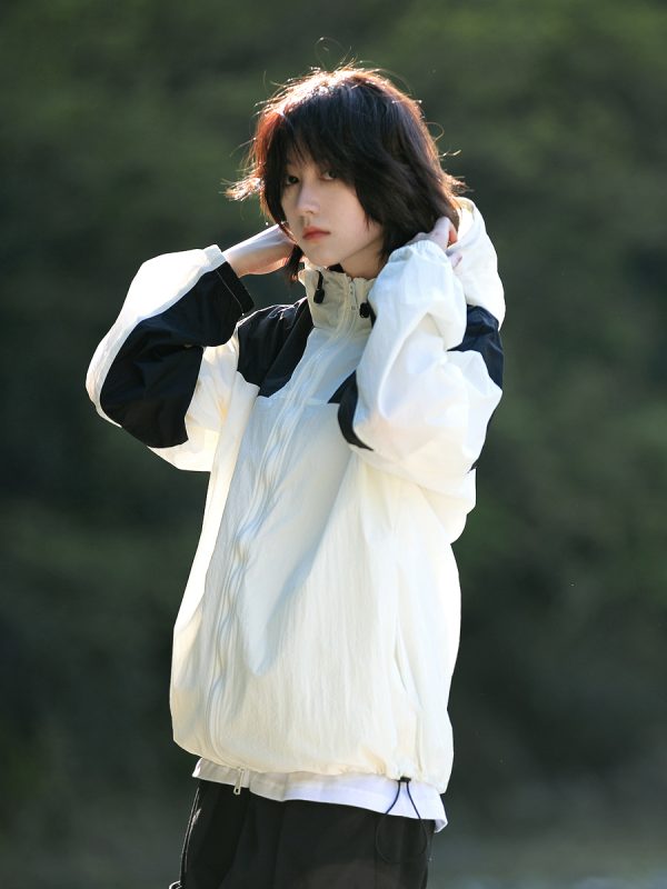 Unisex Japanese-Style Color-Blocking Lightweight Sun Protection Jacket - Breathable Retro Outdoor UV Shield for Summer