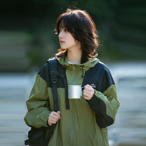Unisex Japanese-Style Color-Blocking Lightweight Sun Protection Jacket - Breathable Retro Outdoor UV Shield for Summer