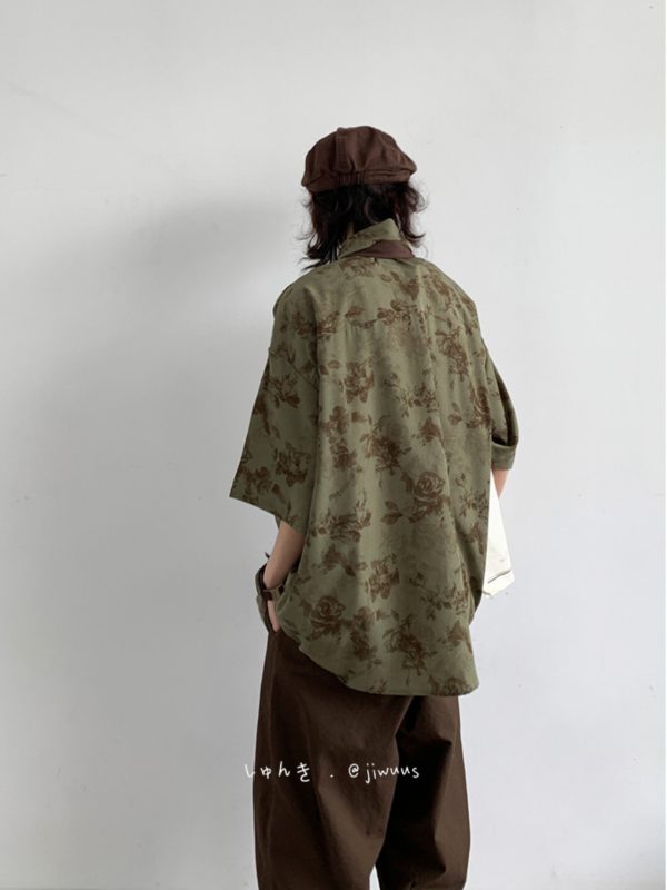 Unisex Japanese-Style Retro Harajuku Floral Shirt - Vintage Loose Fit Short Sleeve Summer Top