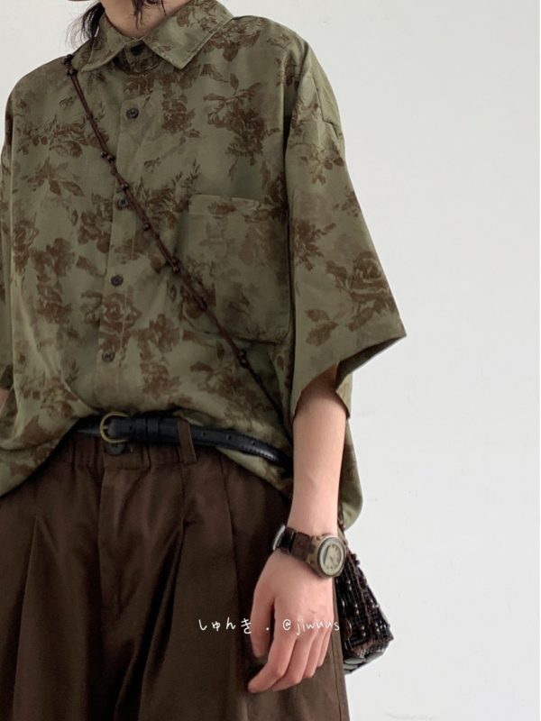 Unisex Japanese-Style Retro Harajuku Floral Shirt - Vintage Loose Fit Short Sleeve Summer Top