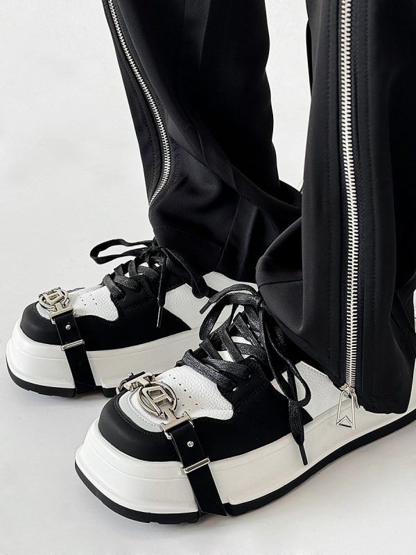 Unisex Lace-Up Casual Sneakers with Square Toe in Black and White - Trendy National Style Sports Shoes for Couples