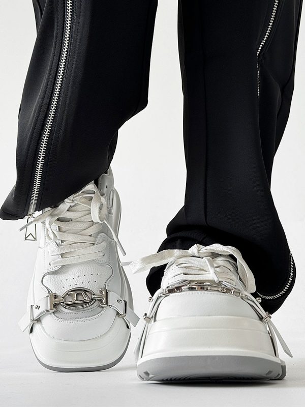 Unisex Lace-Up Casual Sneakers with Square Toe in Black and White - Trendy National Style Sports Shoes for Couples