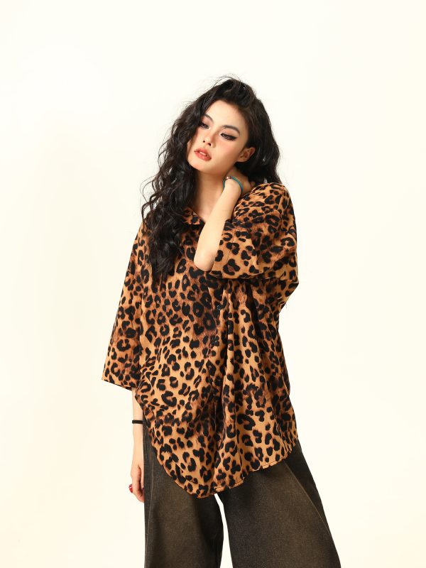 Unisex Leopard Print Shirt - Retro American Street Style, Loose Fit Summer Top, Trendy Casual Wear for Men and Women