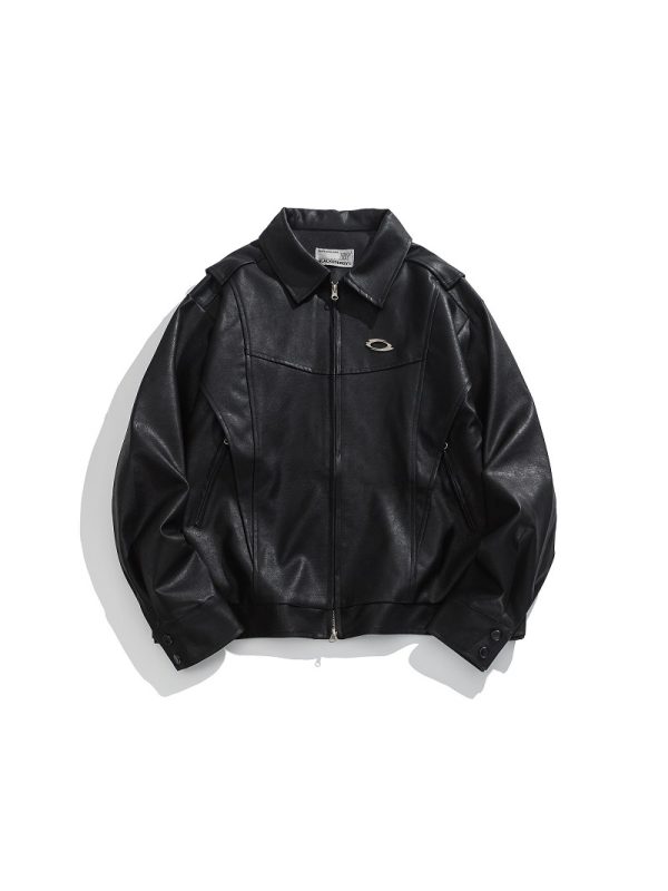 Unisex Oversized Relaxed Fit Black Leather Motorcycle Jacket - Vintage American Style