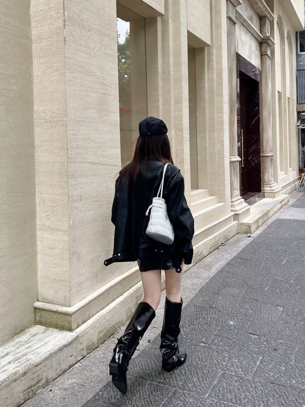 Unisex Oversized Relaxed Fit Black Leather Motorcycle Jacket - Vintage American Style