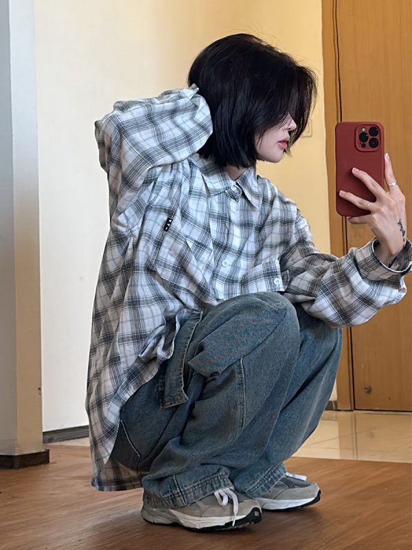 Unisex Relaxed Fit Plaid Short Sleeve Shirt - Casual Long Sleeve Half Sleeve Top for Effortless Style