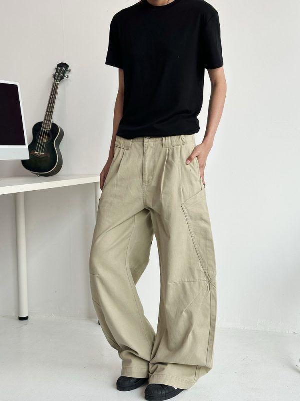 Unisex Retro American Work Pants with Big Pockets and Splicing Design - Casual Curved Knife Style for 90s Inspired Fashion