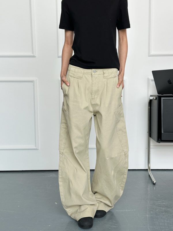 Unisex Retro American Work Pants with Big Pockets and Splicing Design - Casual Curved Knife Style for 90s Inspired Fashion