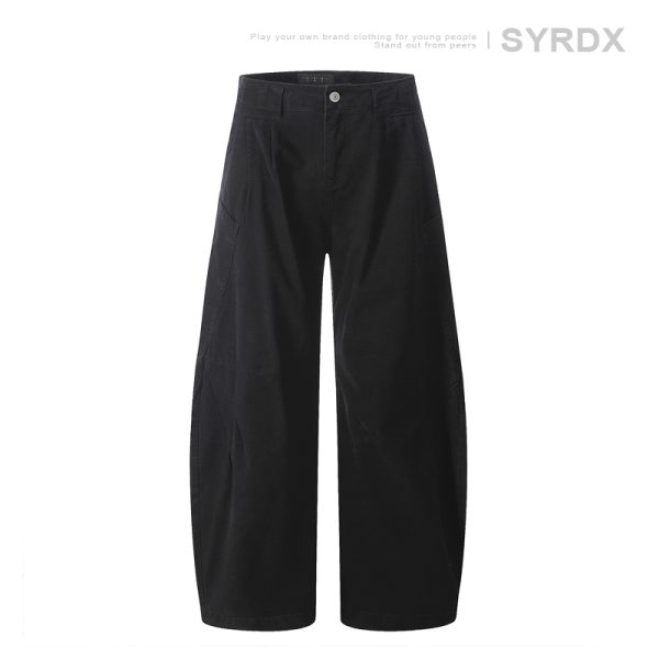 Unisex Retro American Work Pants with Big Pockets and Splicing Design - Casual Curved Knife Style for 90s Inspired Fashion